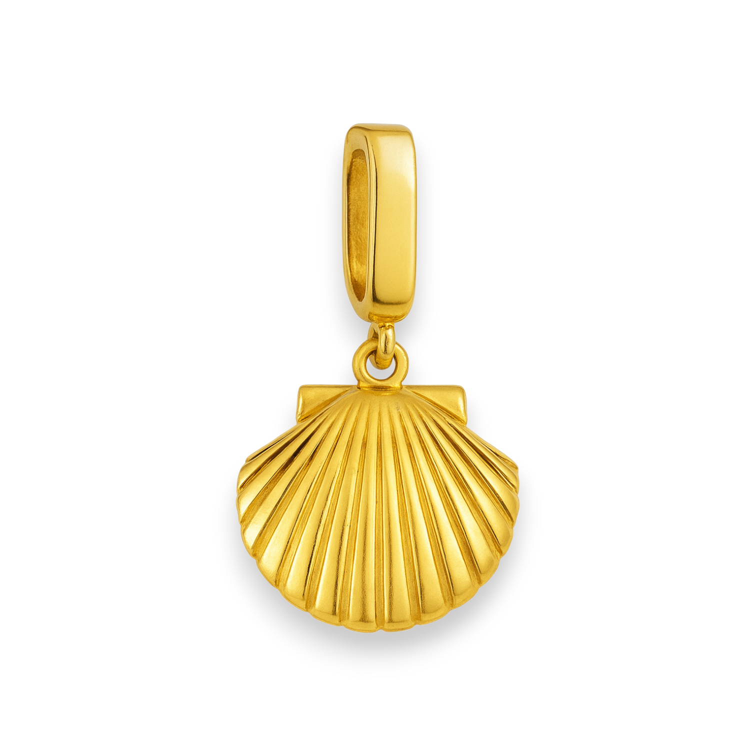 Gold shell pendant on a white background