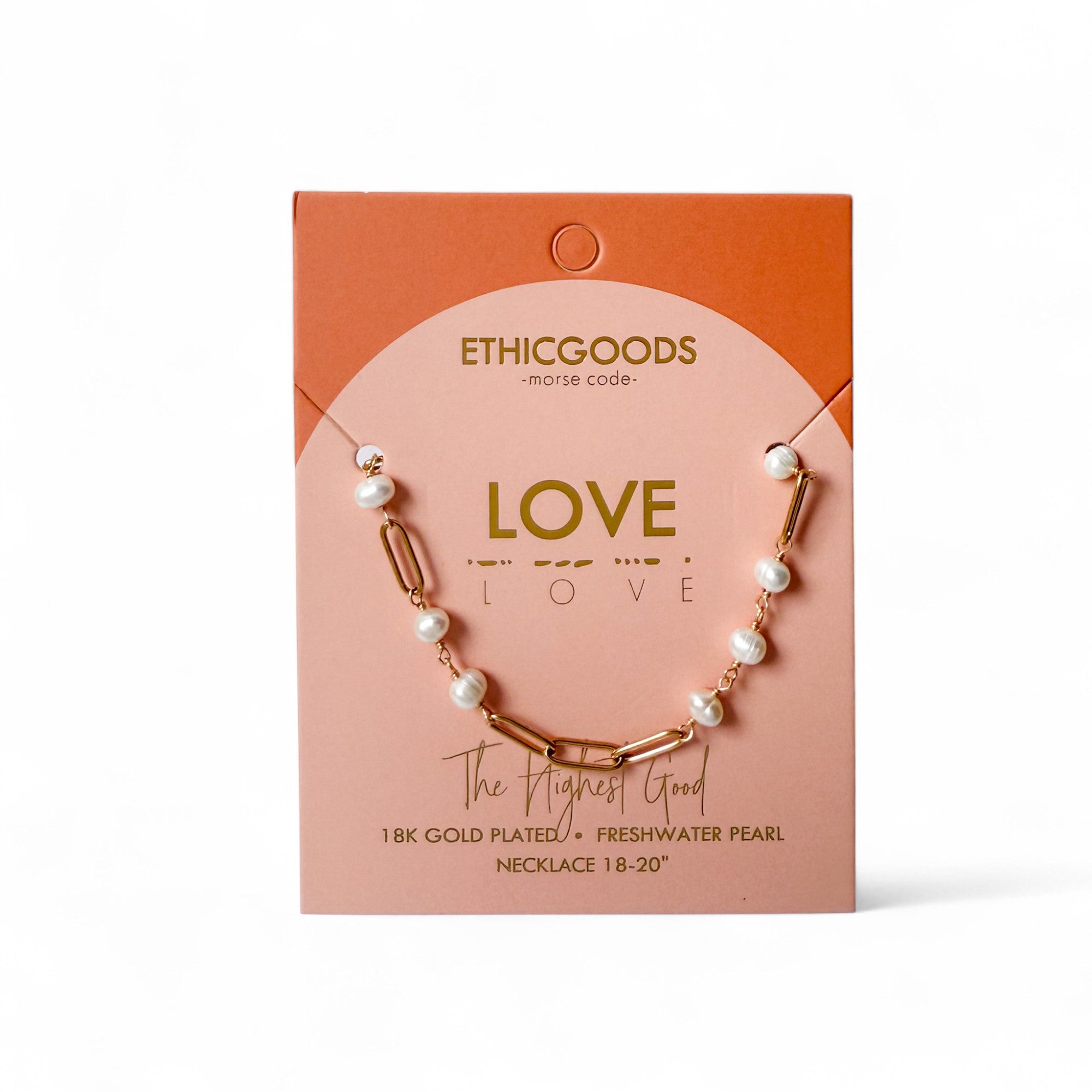 Morse Code Pearl & Waterproof Gold Paperclip Chain Necklace | LOVE