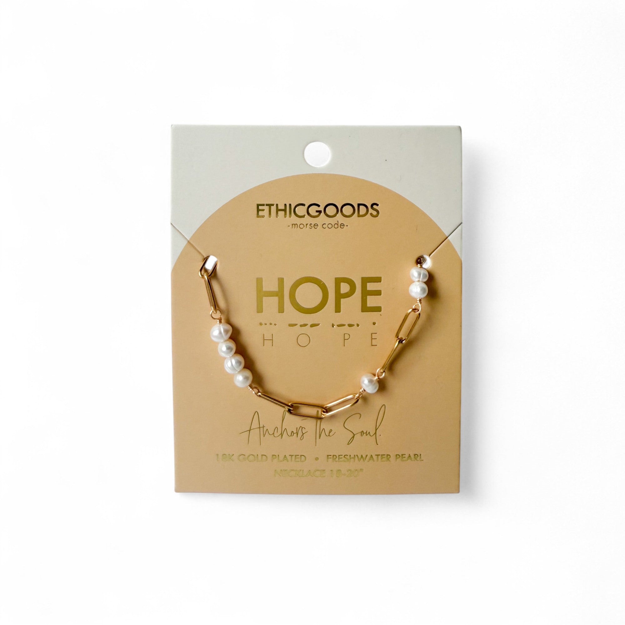 Morse Code Pearl & Waterproof Gold Paperclip Chain Necklace | HOPE
