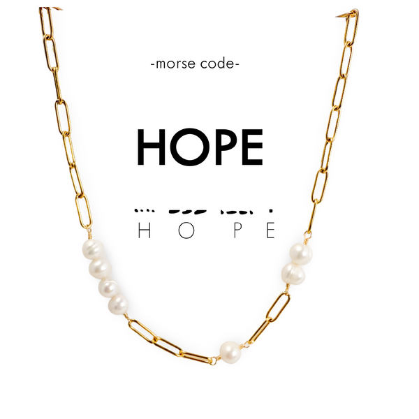 Morse Code Pearl & Waterproof Gold Paperclip Chain Necklace | HOPE