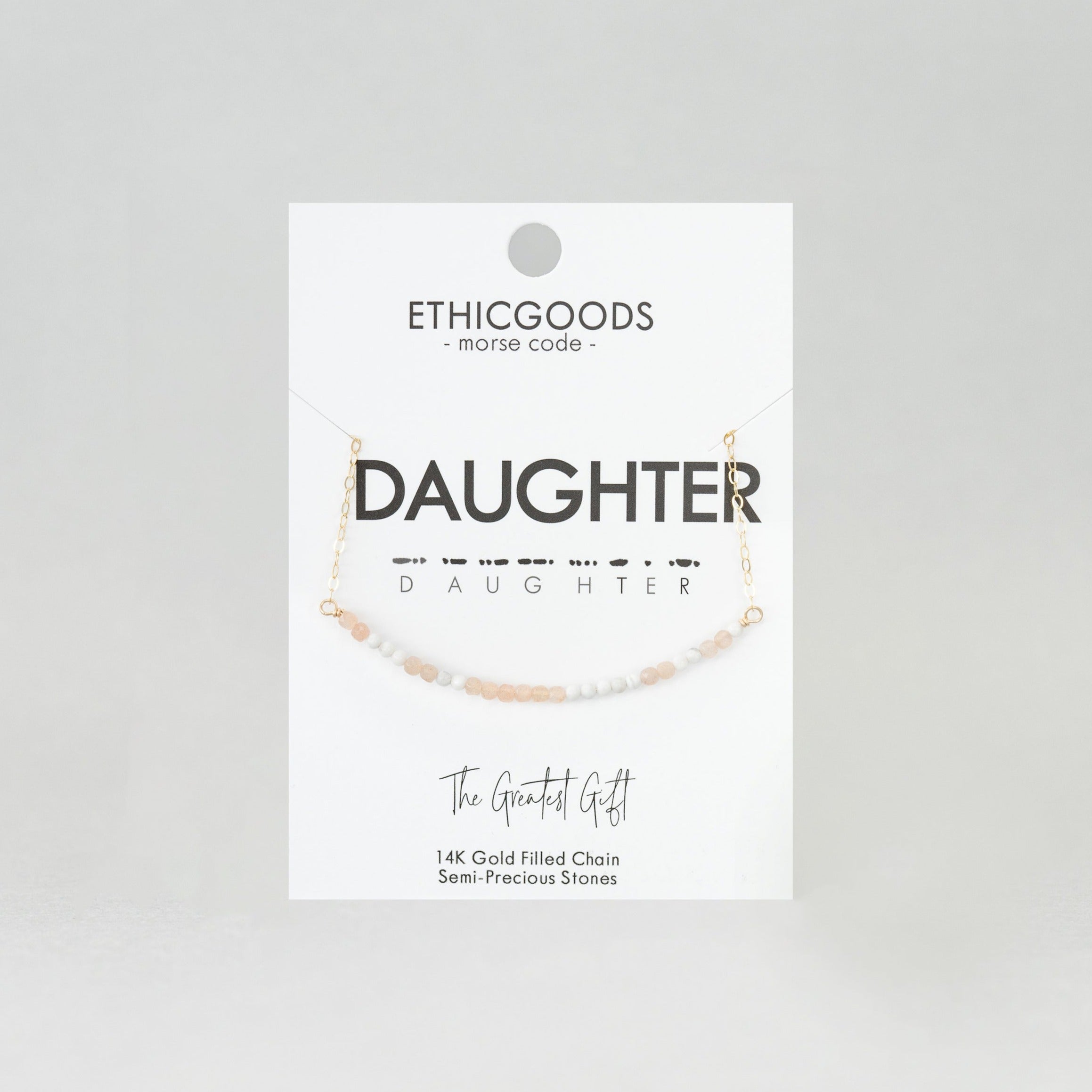 Morse Code Dainty Stone Necklace // Daughter