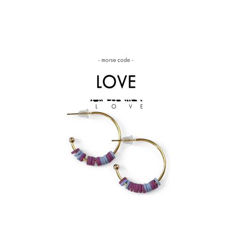 Morse Code Heishi Half Hoop Earrings | LOVE