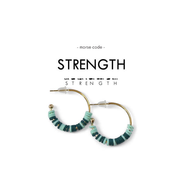 Morse Code Heishi Half Hoop Earrings | STRENGTH