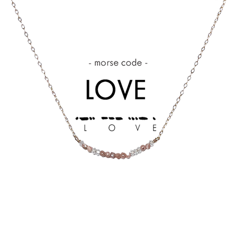 Morse Code Dainty Stone Necklace // Love