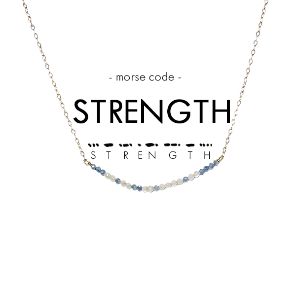 Morse Code Dainty Stone Necklace // Strength
