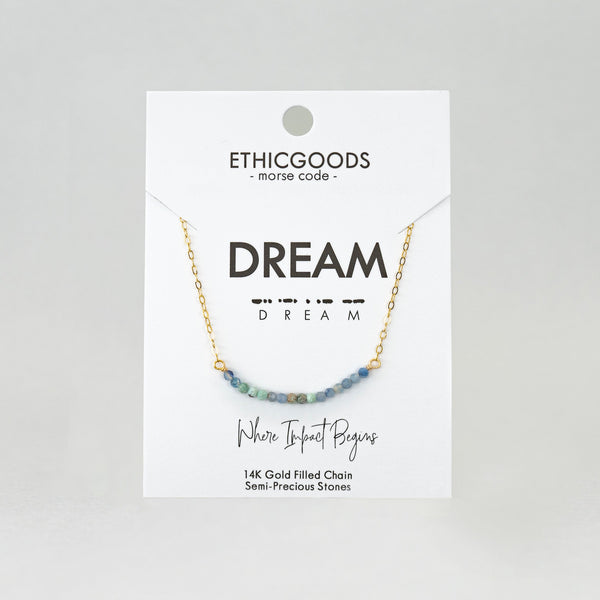 Morse Code Dainty Stone Necklace // Dream