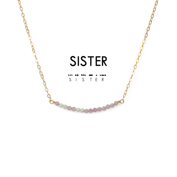Morse Code Dainty Stone Necklace // Sister