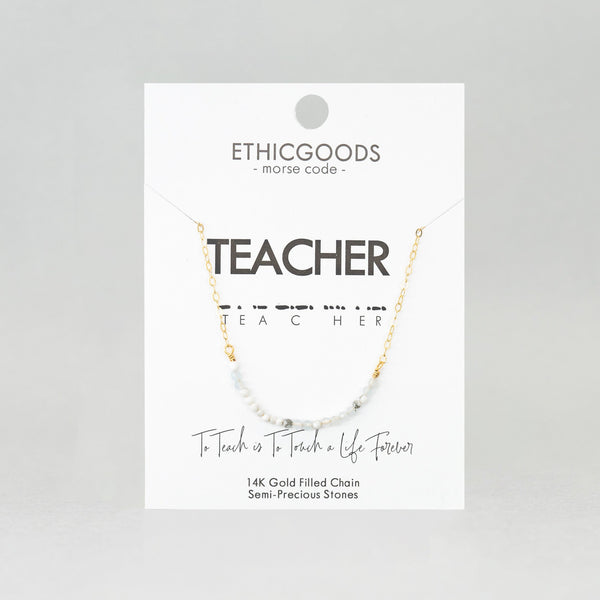 Morse Code Dainty Stone Necklace // Teacher