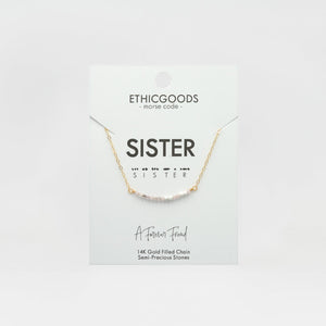Morse Code Dainty Stone Necklace // Sister